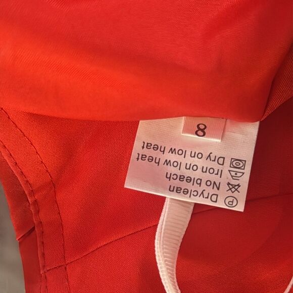 Red Satin Full Length Prom Party Formal Dress CrissCross Straps Leg Slit Size 8 - Picture 14 of 14